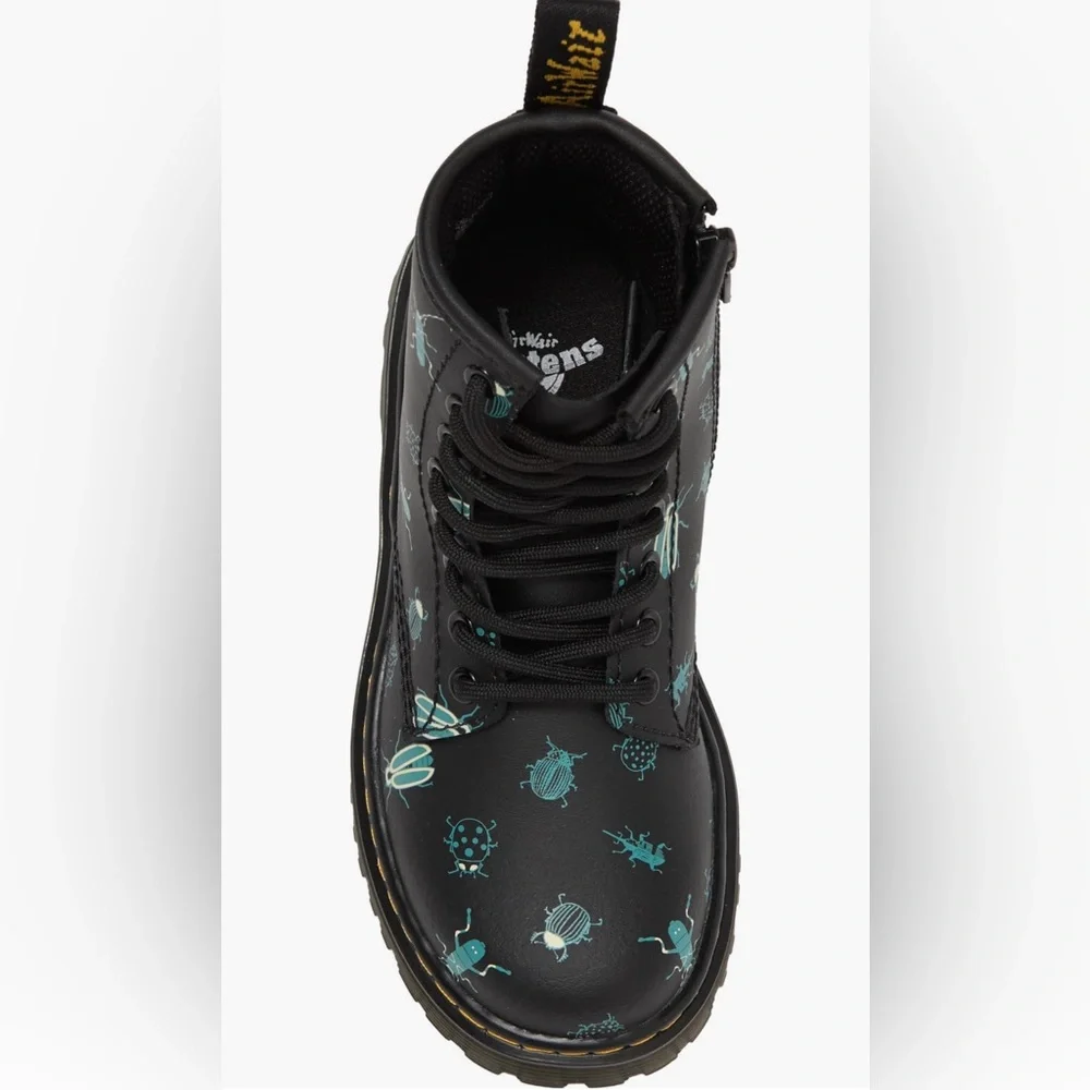 Dr. Martens Kids Black Boots with Teal Bug Print